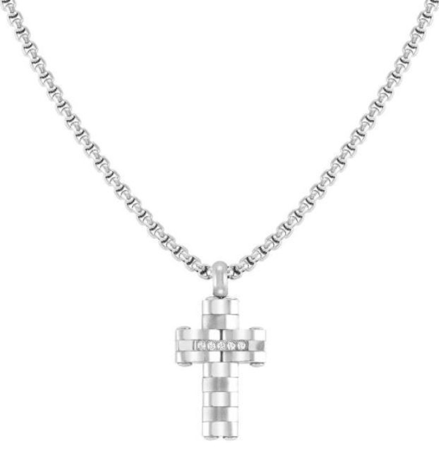 Naszyjnik stalowy męski Nomination Italy Strong Krzyż Srebrny Białe Diamenty 028304 008.jpg